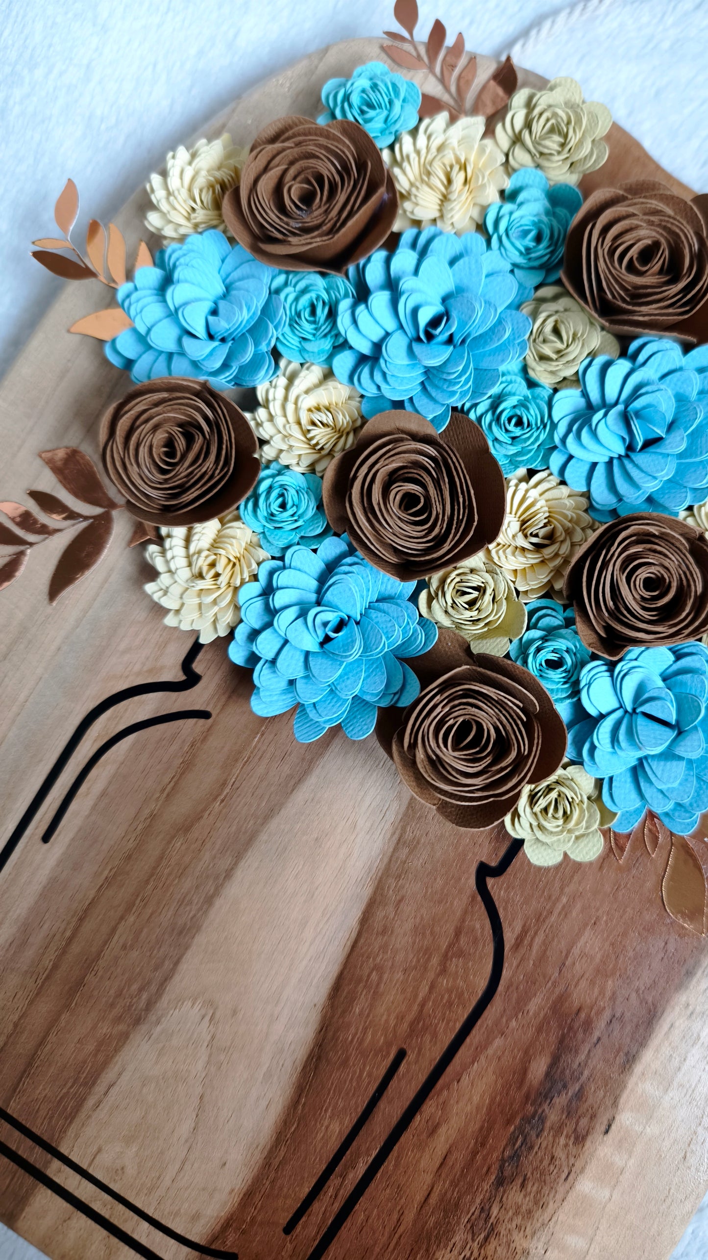 Panneau mural fleuri aux teintes bleu-marron 🩵🤎