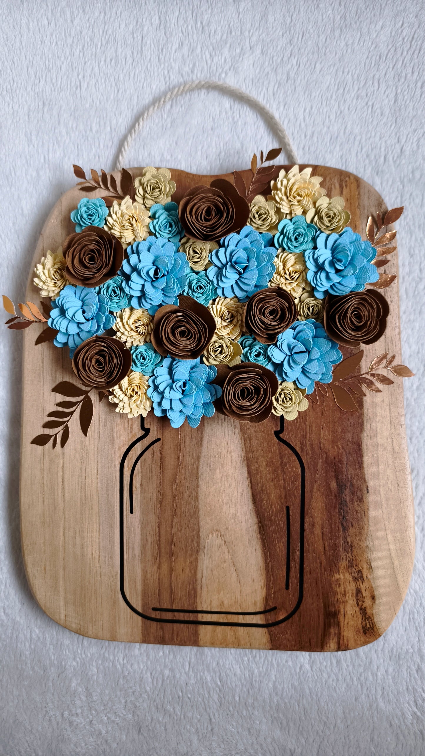 Panneau mural fleuri aux teintes bleu-marron 🩵🤎